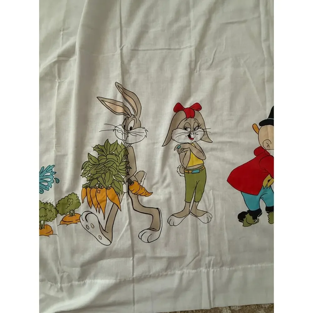 Looney Toons Vintage Burlington‎ House Gold Star White Bed Sheets Size 63 x 104
